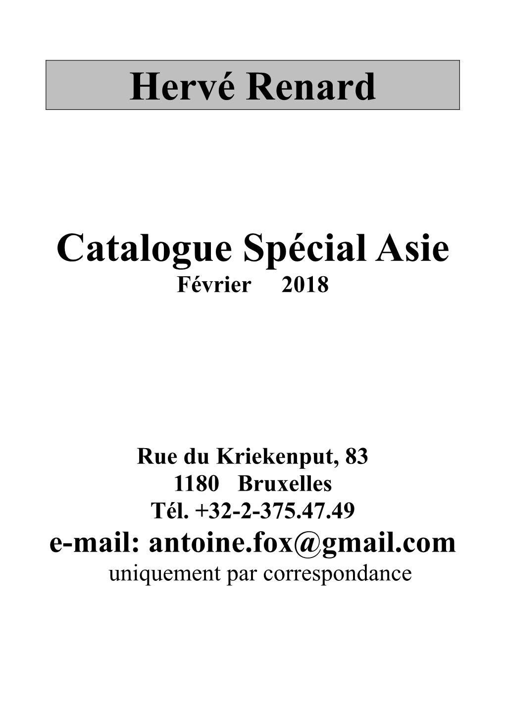 Hervé Renard Catalogue Spécial Asie