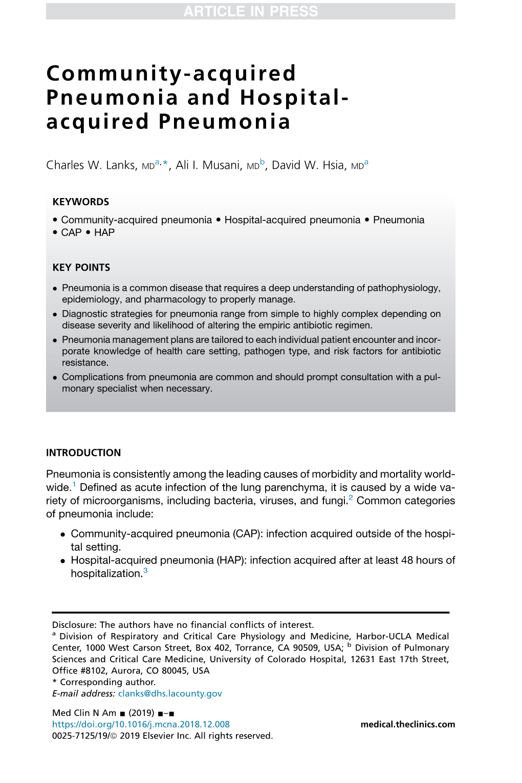 Community-Acquired Pneumonia and Hospital- Acquired Pneumonia