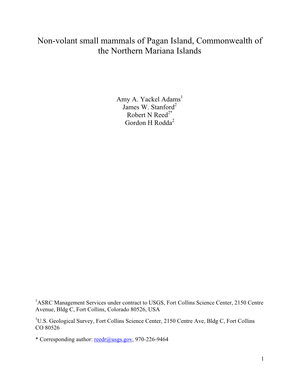 Non-Volant Small Mammals of Pagan Island, Commonwealth of the Northern Mariana Islands