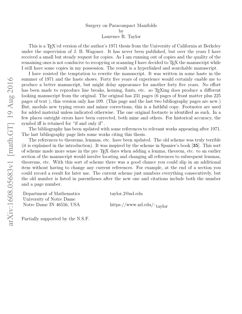 Surgery on Paracompact Manifolds by Laurence R