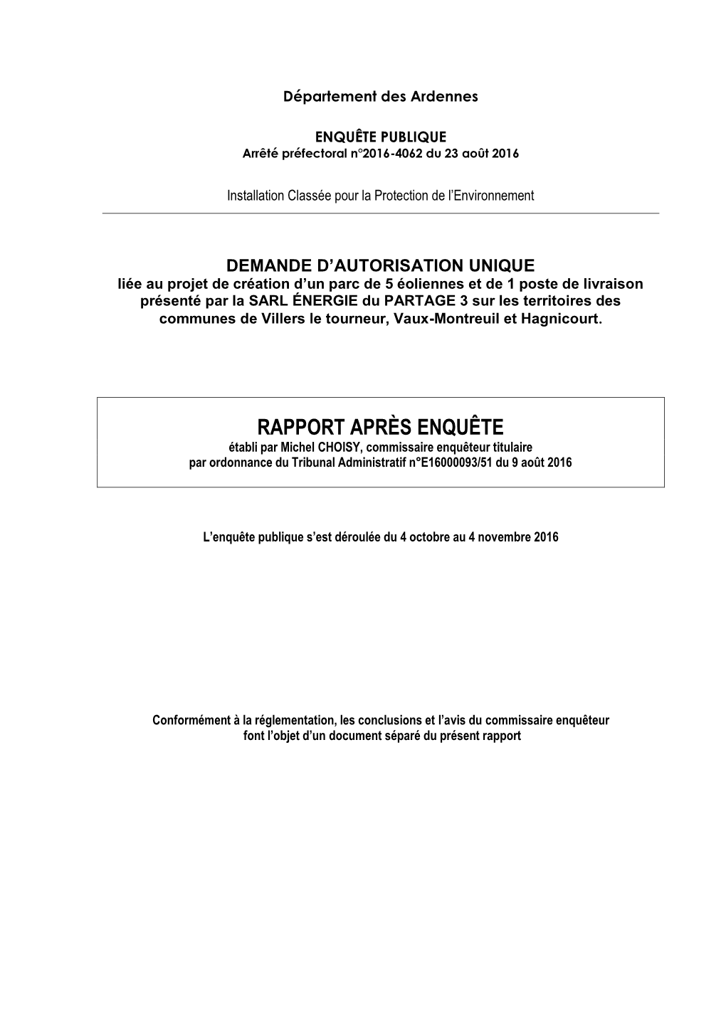 Rapport Et Conclusions