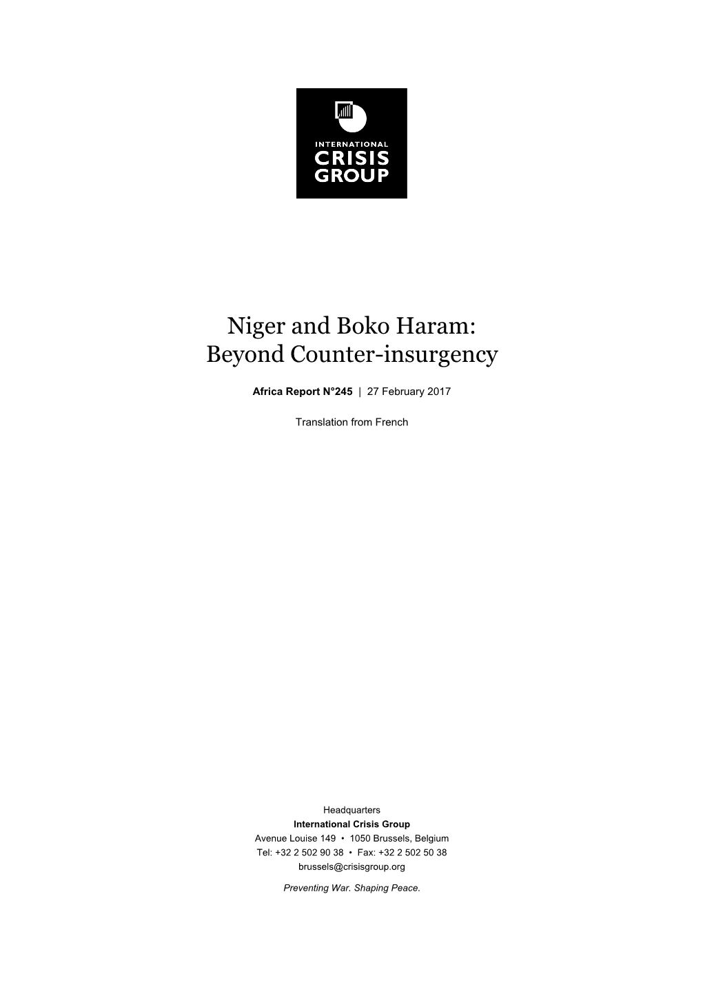 Niger and Boko Haram Beyond Counter-Insurgency