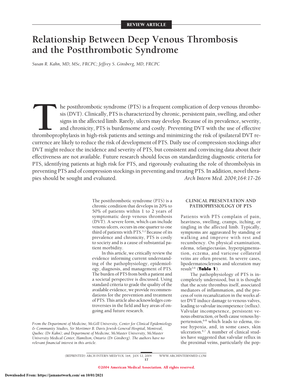 Relationship Between Deep Venous Thrombosis and the Postthrombotic Syndrome