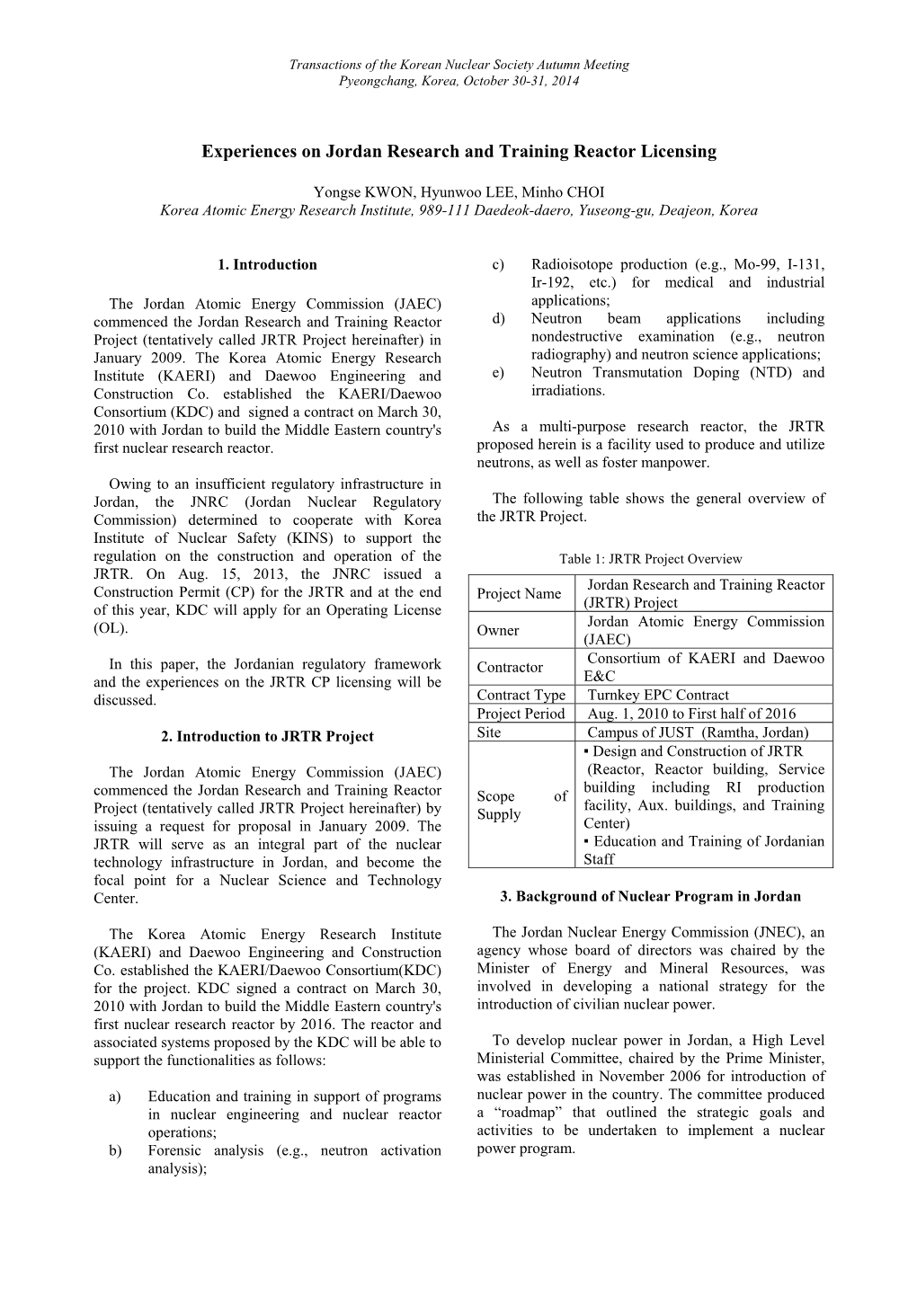 Experiences on Jordan Research and Training Reactor Licensing