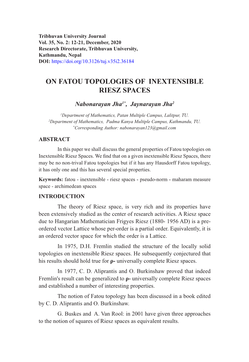 On Fatou Topologies of Inextensible Riesz Spaces