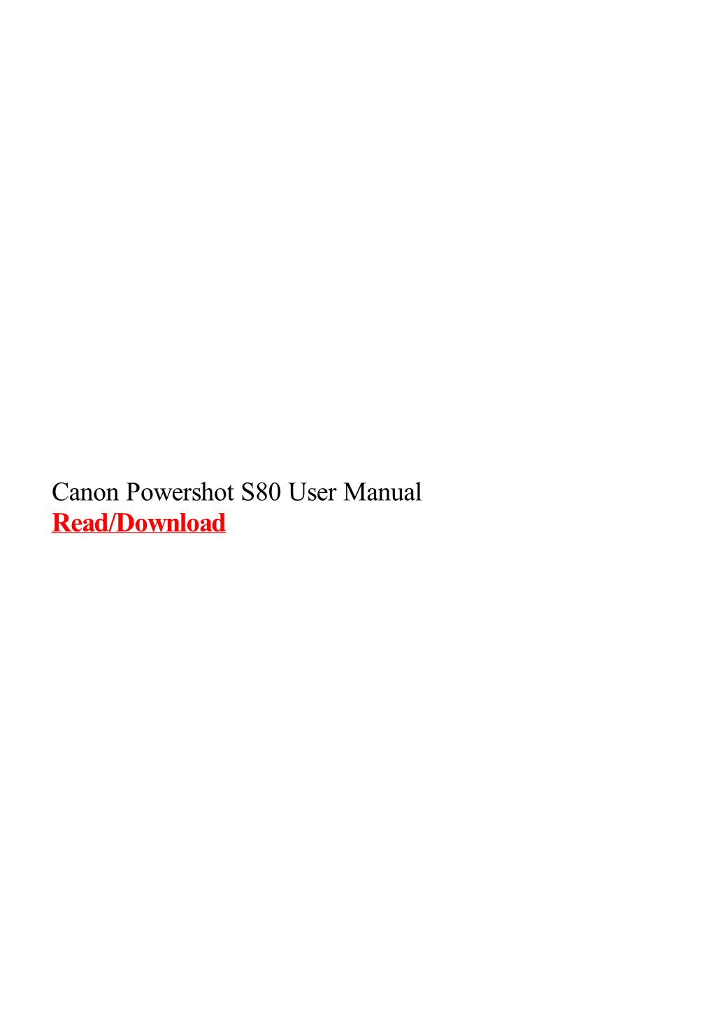 Canon Powershot S80 User Manual