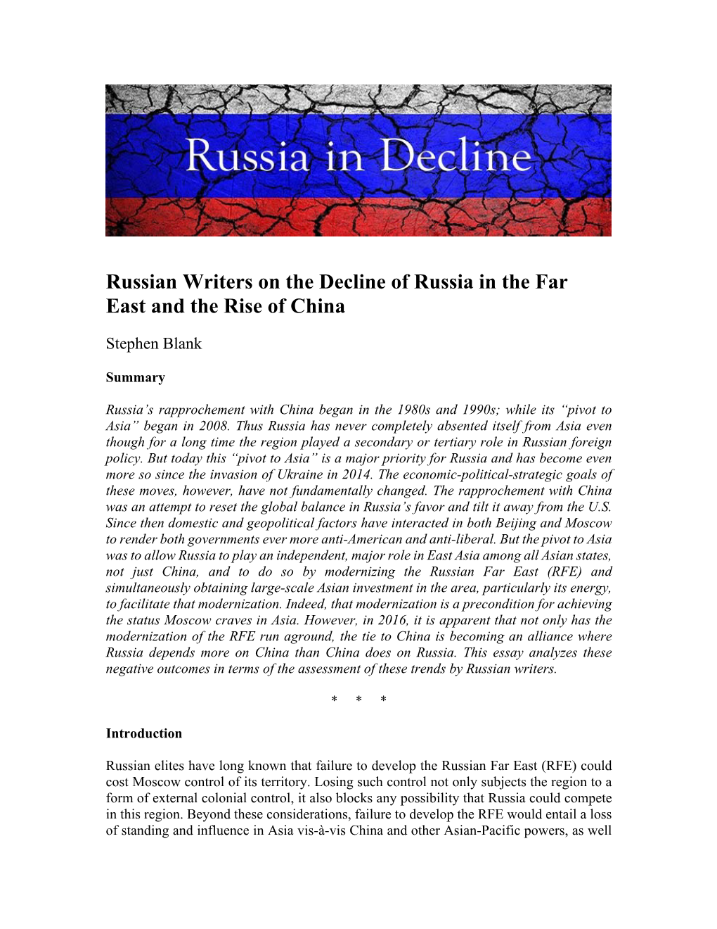 Russian Writers on the Decline of Russia in the Far East and the Rise of China