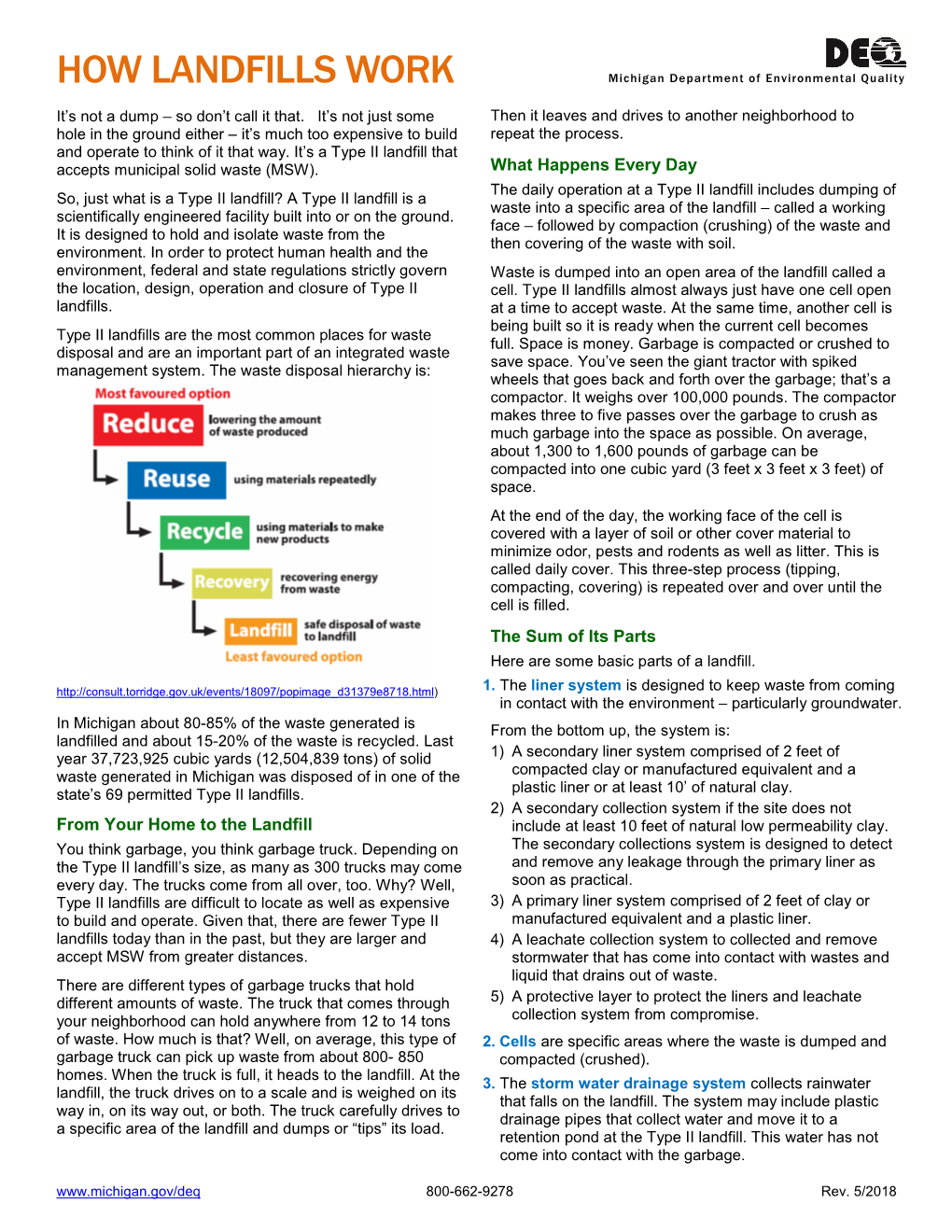 HOW LANDFILLS WORK Michigan Department of Environmental Quality