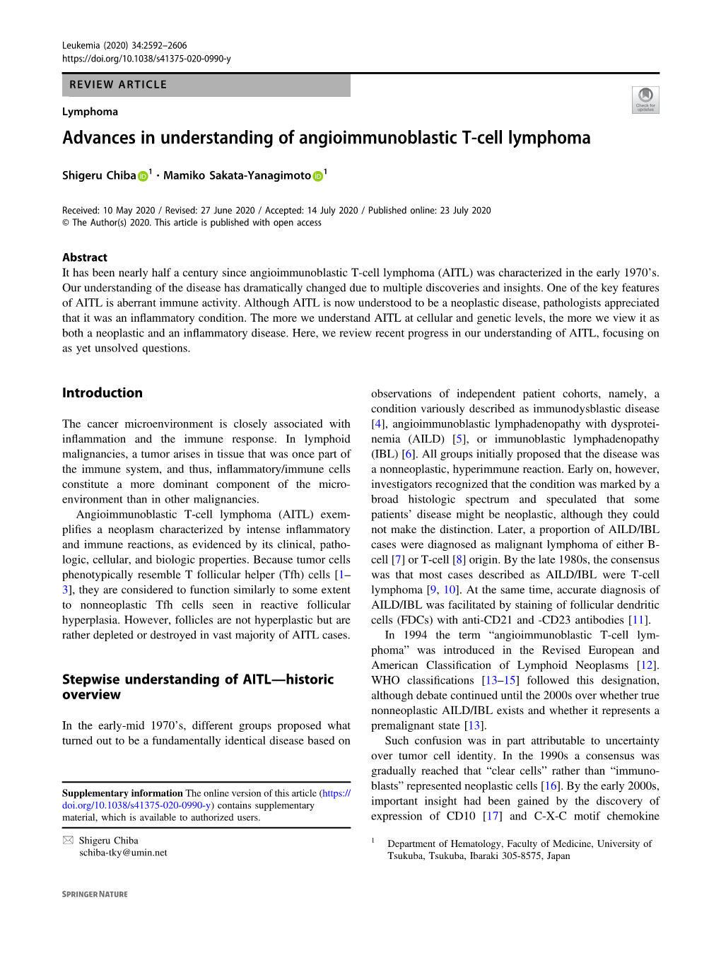 Advances in Understanding of Angioimmunoblastic T-Cell Lymphoma