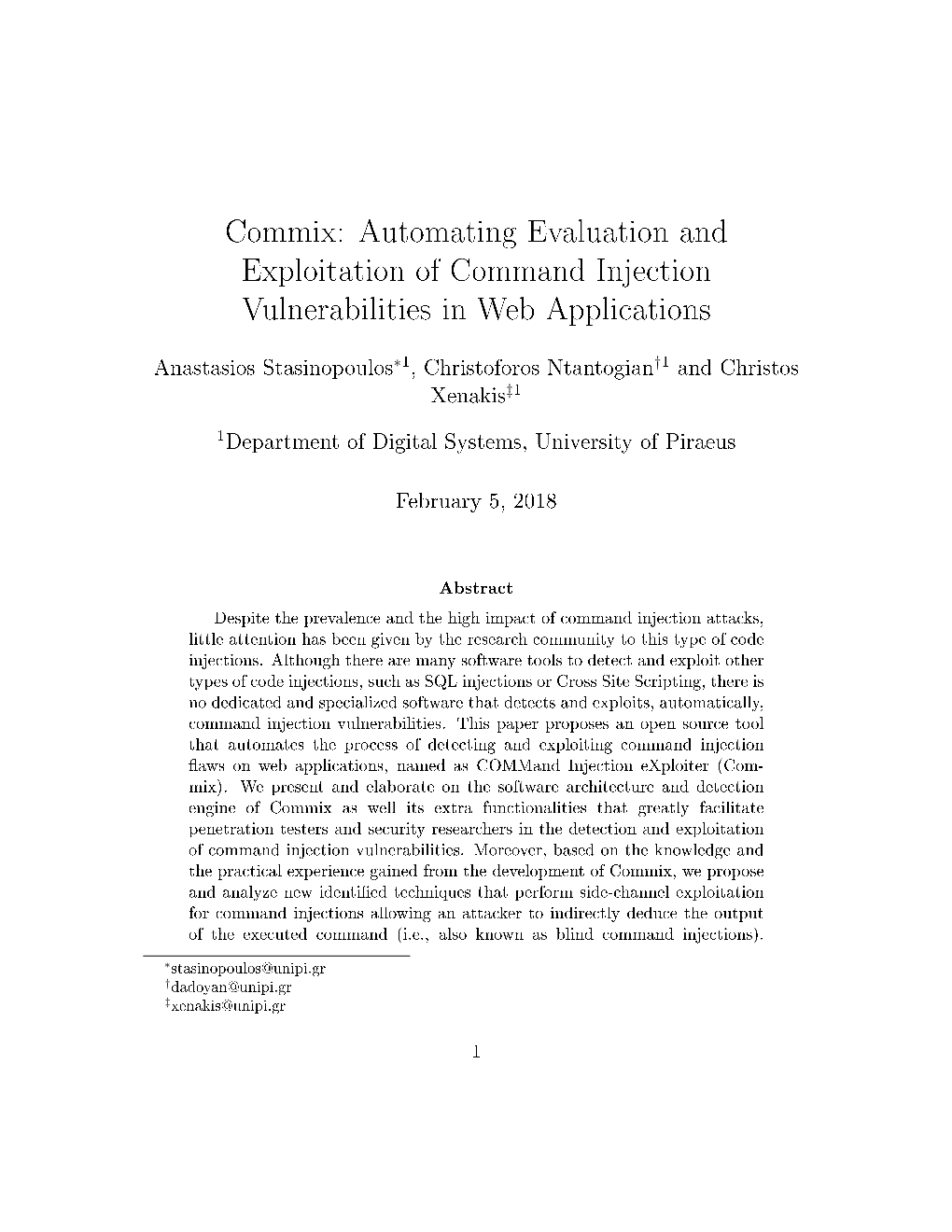 Commix: Automating Evaluation and Exploitation of Command Injection Vulnerabilities in Web Applications