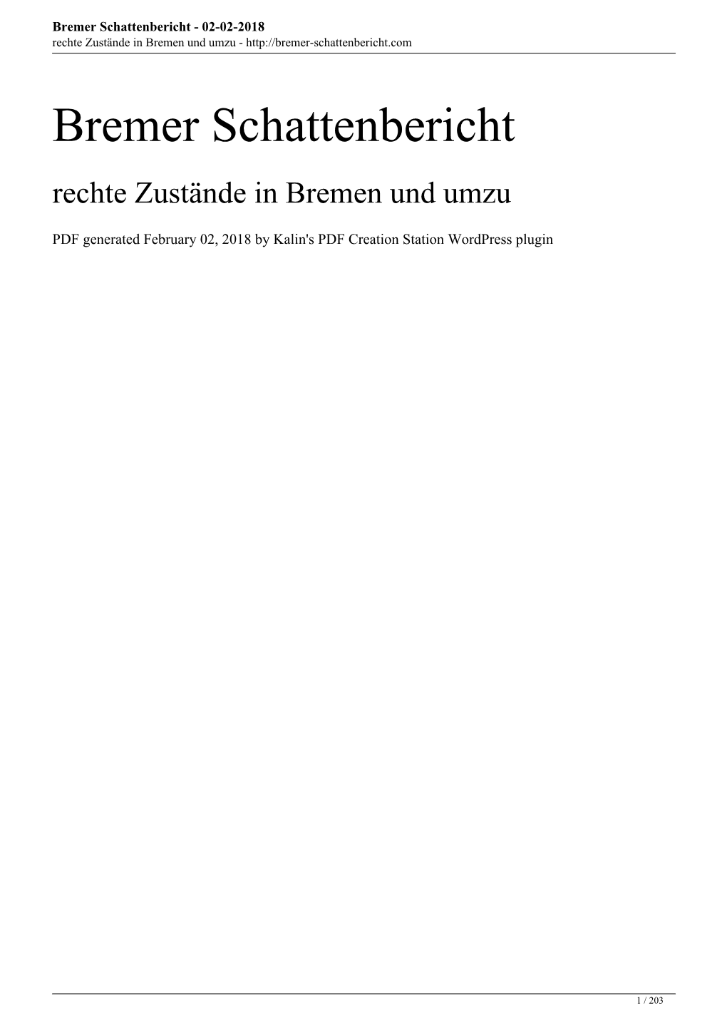 Bremer Schattenbericht - 02-02-2018 Rechte Zustände in Bremen Und Umzu