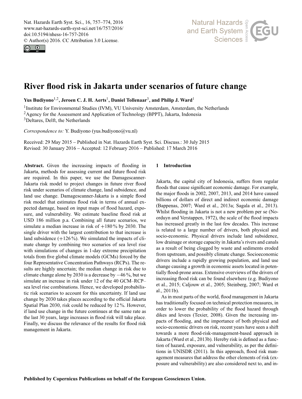 River Flood Risk in Jakarta Under Scenarios of Future Change