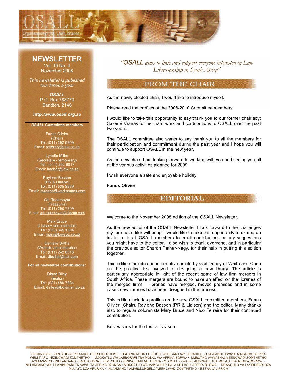 Newsletter Nov 2008 Vol 19 No 4