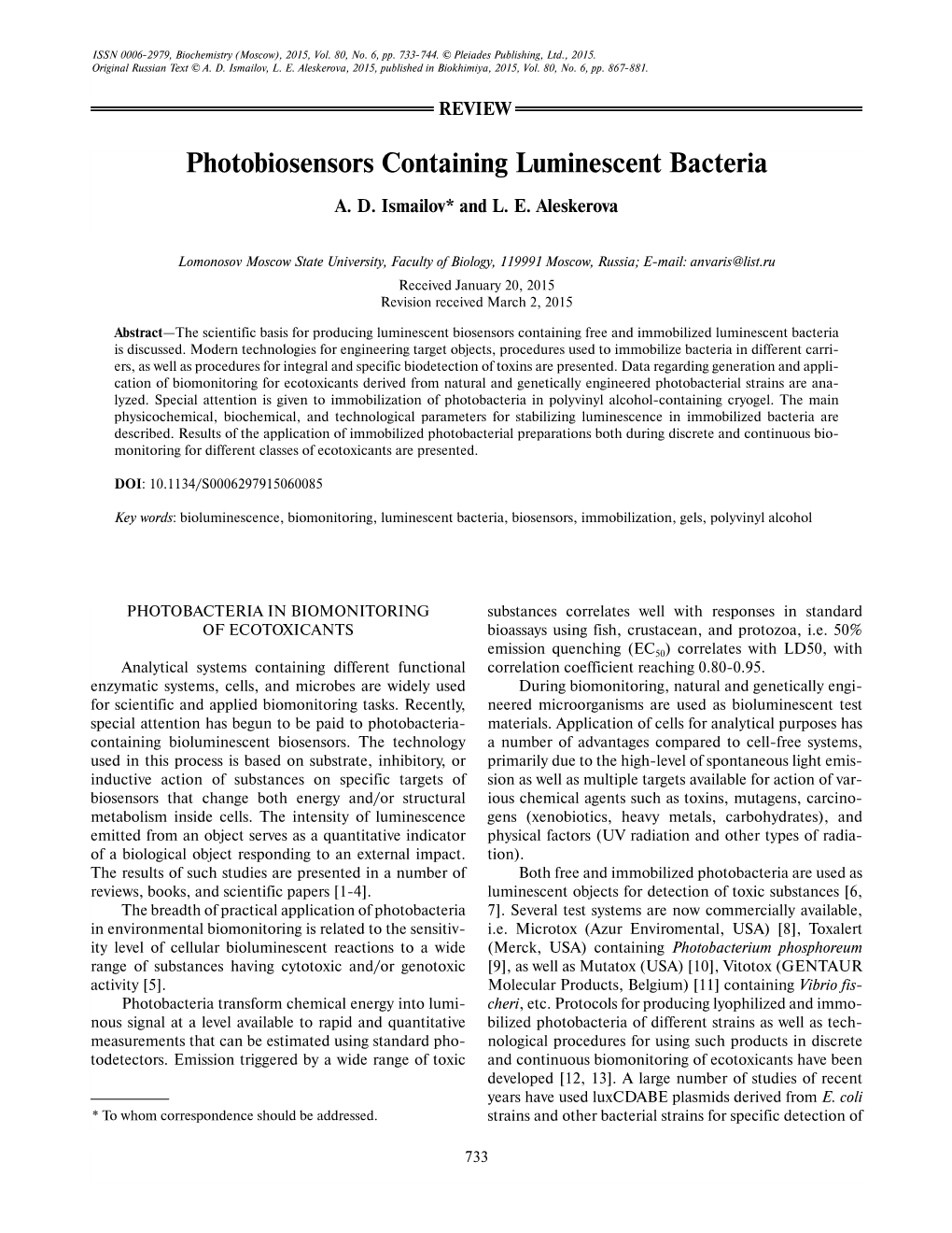Photobiosensors Containing Luminescent Bacteria