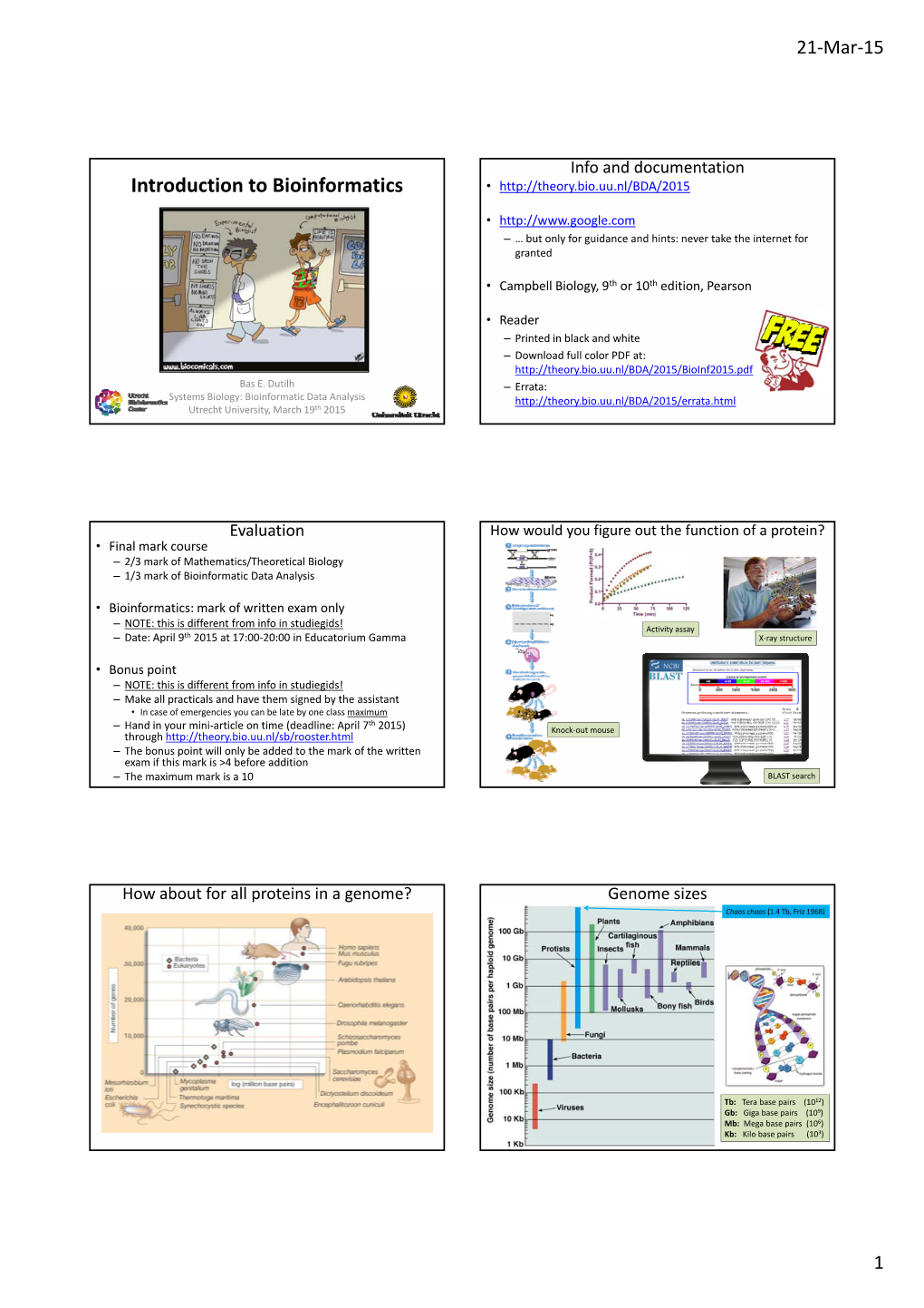 Introduction to Bioinformatics •