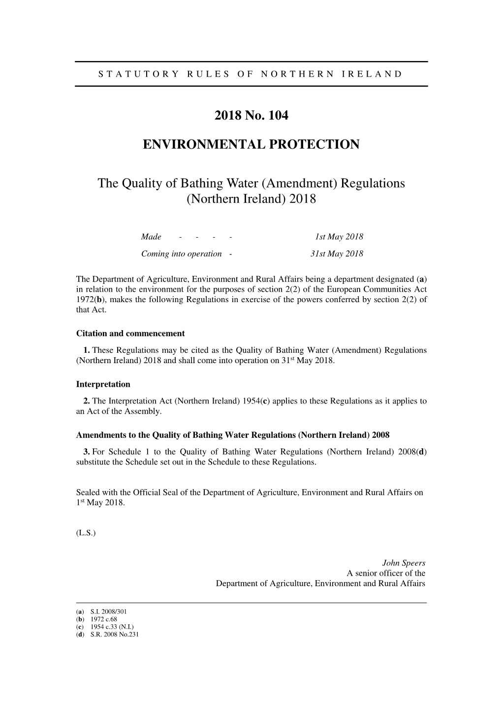 (Amendment) Regulations (Northern Ireland) 2018