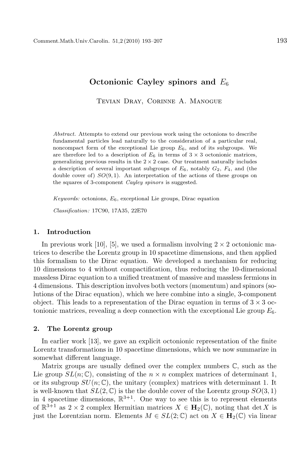 Octonionic Cayley Spinors and E6