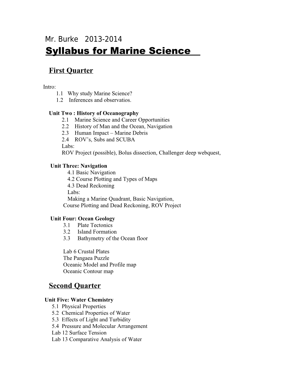 Syllabus Outline For Maine Science 1314