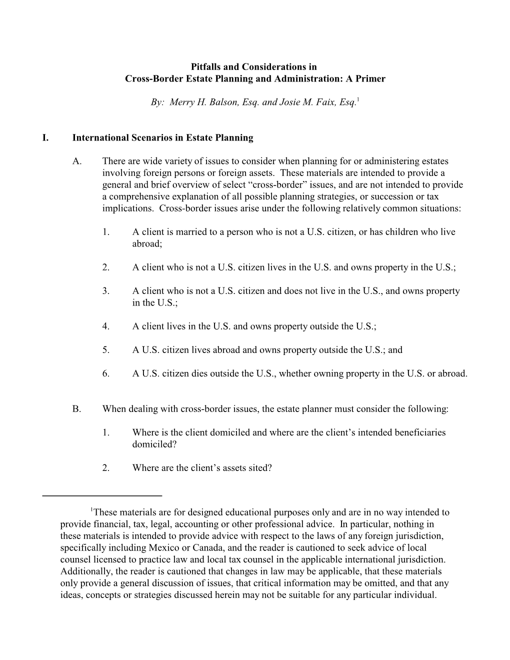 Pitfalls and Considerations in Cross-Border Estate Planning and Administration: a Primer