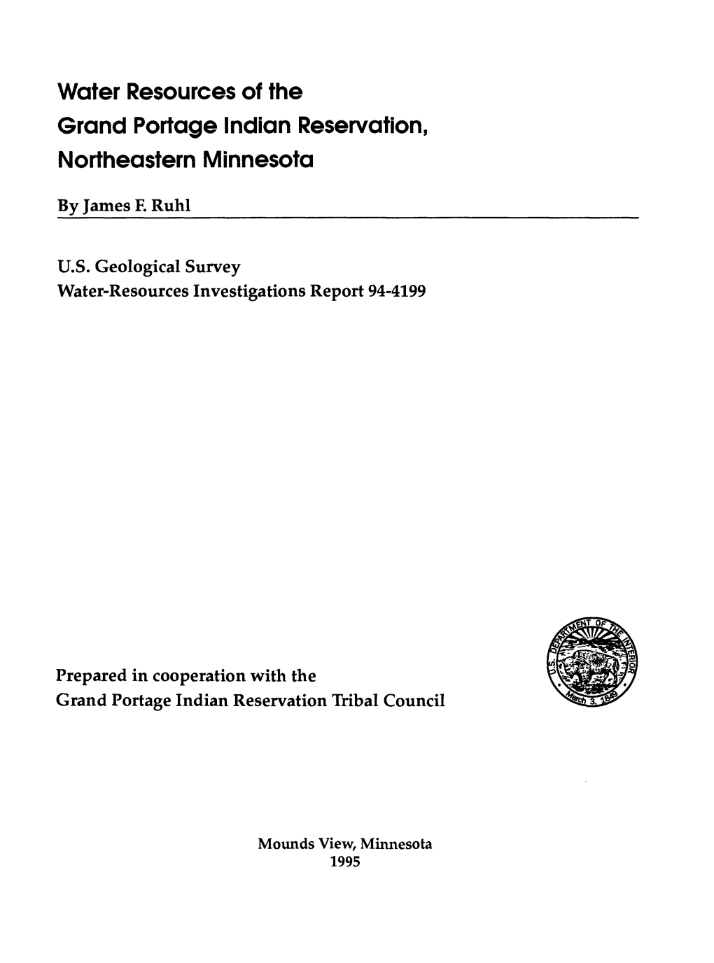 Water Resources of the Grand Portage Indian Reservation, Northeastern Minnesota