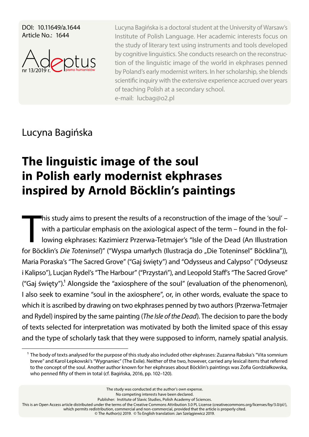 The Linguistic Image of the Soul in Polish Early Modernist Ekphrases Inspired by Arnold Böcklin’S Paintings