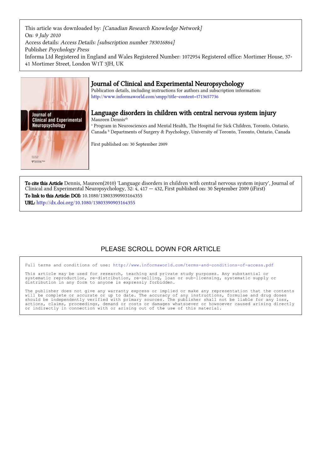 Journal of Clinical and Experimental Neuropsychology Language