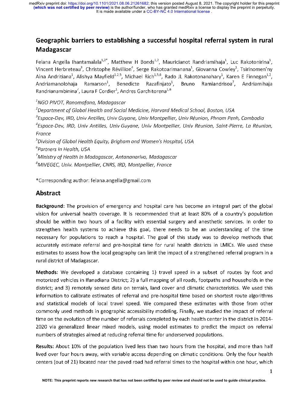 Geographic Barriers to Establishing a Successful Hospital Referral System in Rural Madagascar