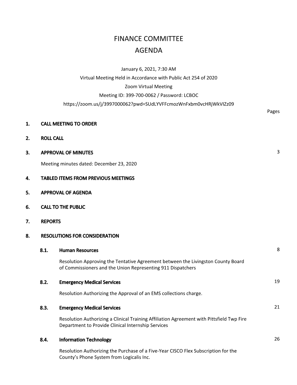 Finance Committee Agenda