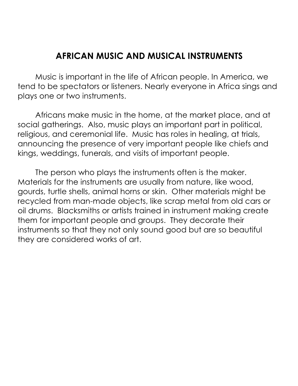 African Music and Musical Instruments