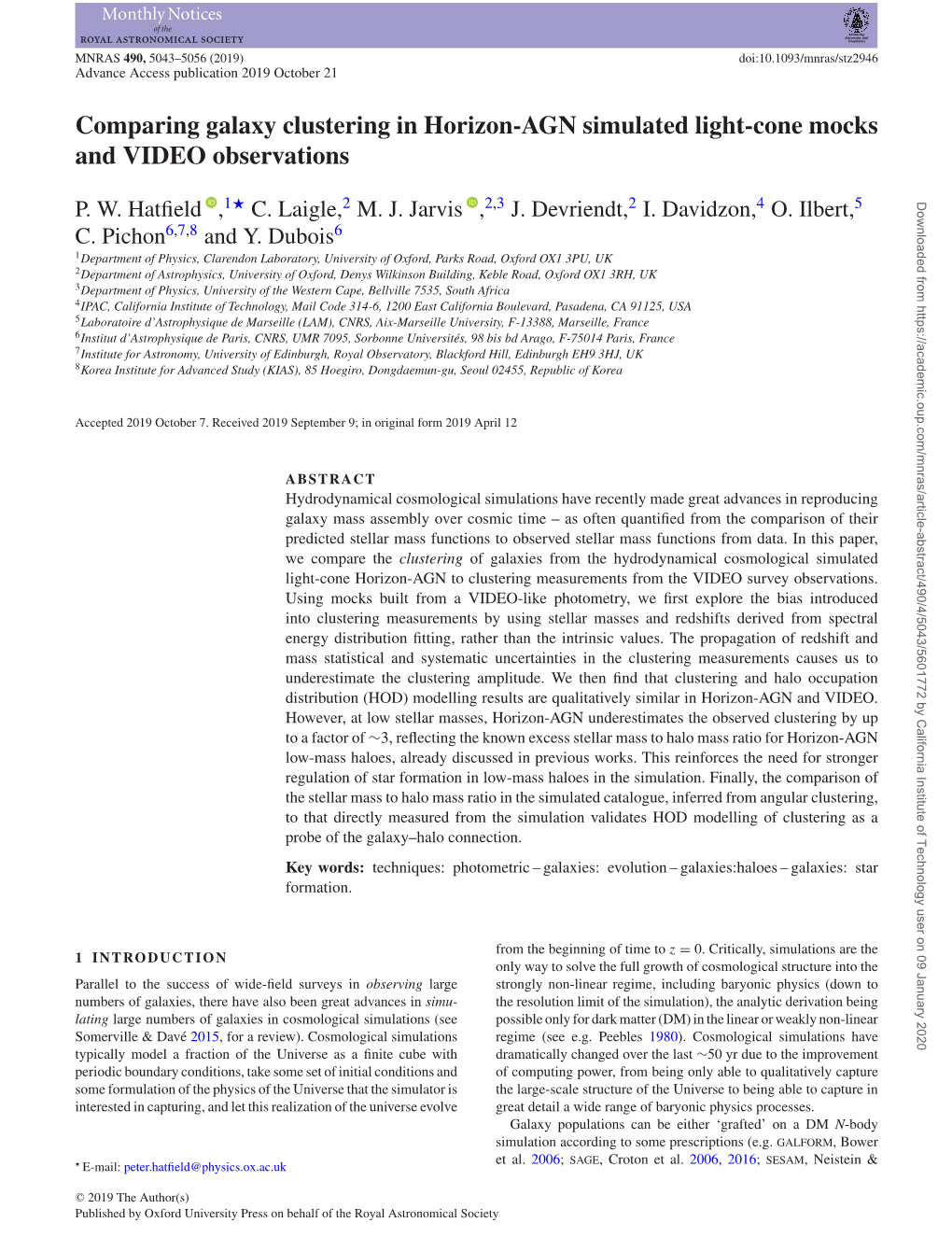 Comparing Galaxy Clustering in Horizon-AGN Simulated Light-Cone Mocks and VIDEO Observations