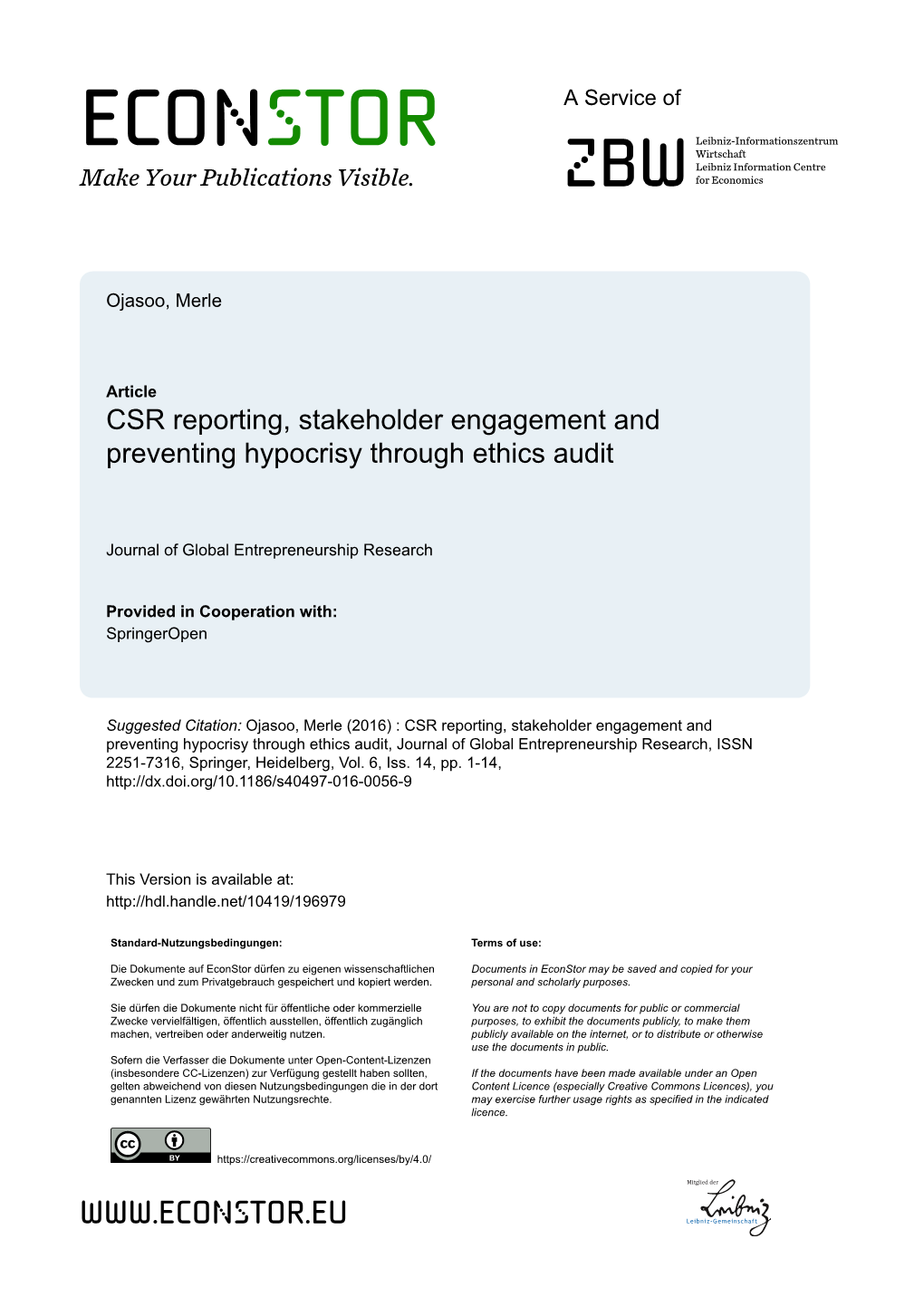 CSR Reporting, Stakeholder Engagement and Preventing Hypocrisy Through Ethics Audit