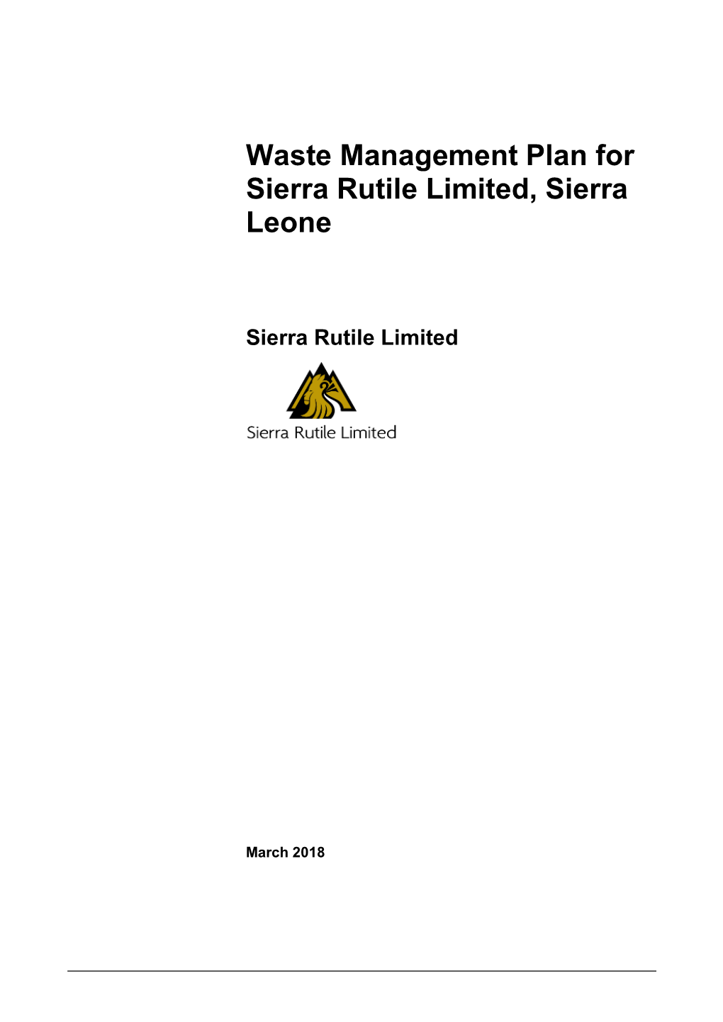 Waste Management Plan for Sierra Rutile Limited, Sierra Leone