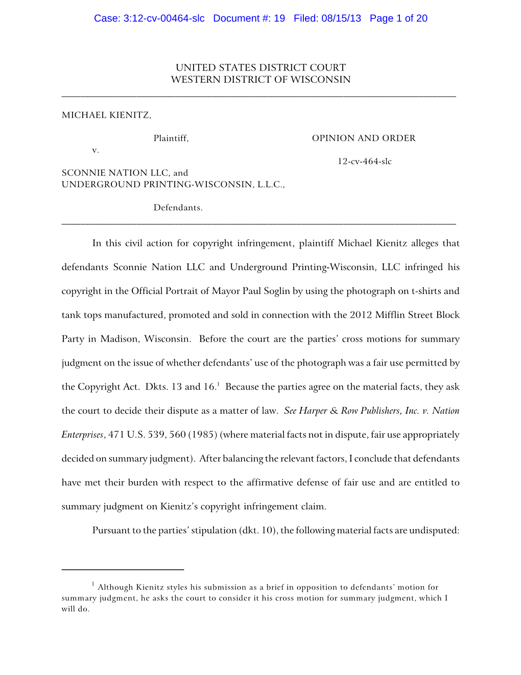 3:12-Cv-00464-Slc Document #: 19 Filed: 08/15/13 Page 1 of 20