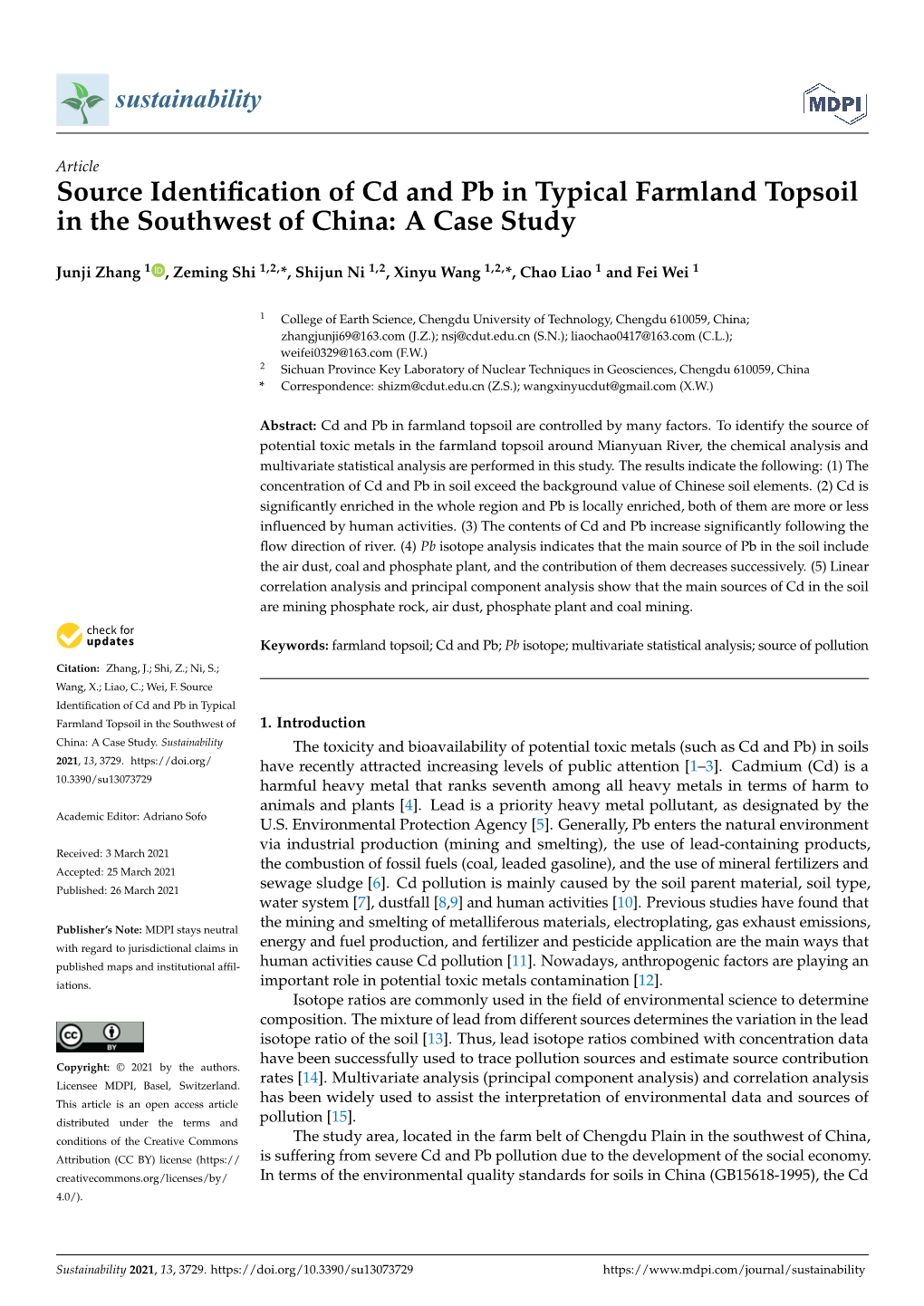 Source Identification of Cd and Pb in Typical Farmland Topsoil In