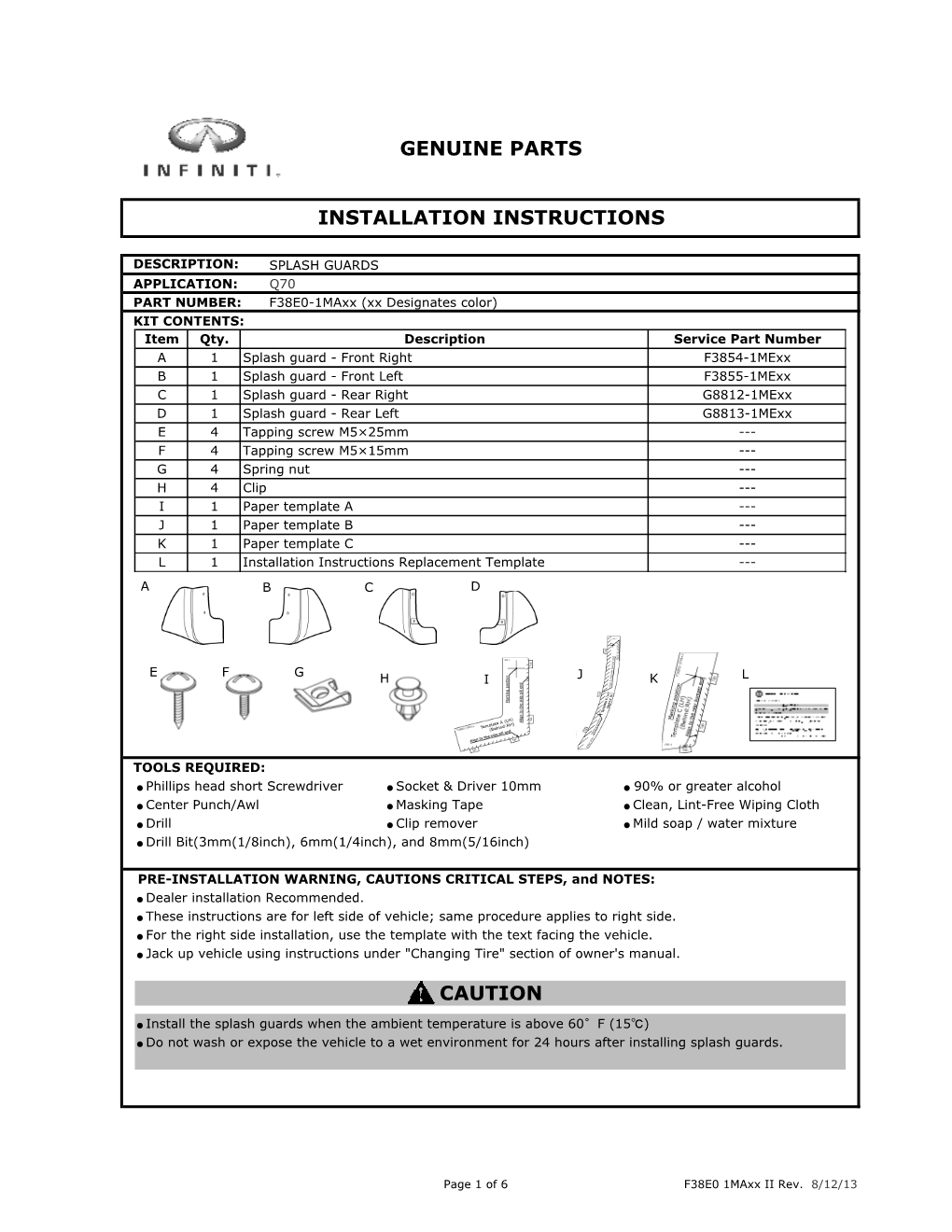 Caution Genuine Parts Installation Instructions