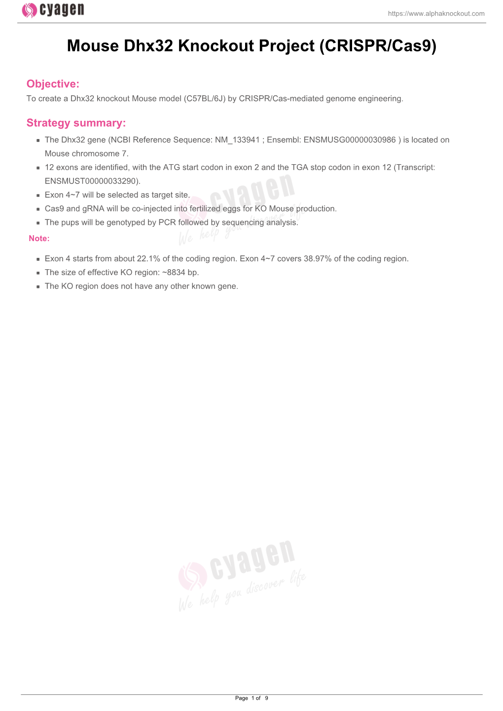 Mouse Dhx32 Knockout Project (CRISPR/Cas9)