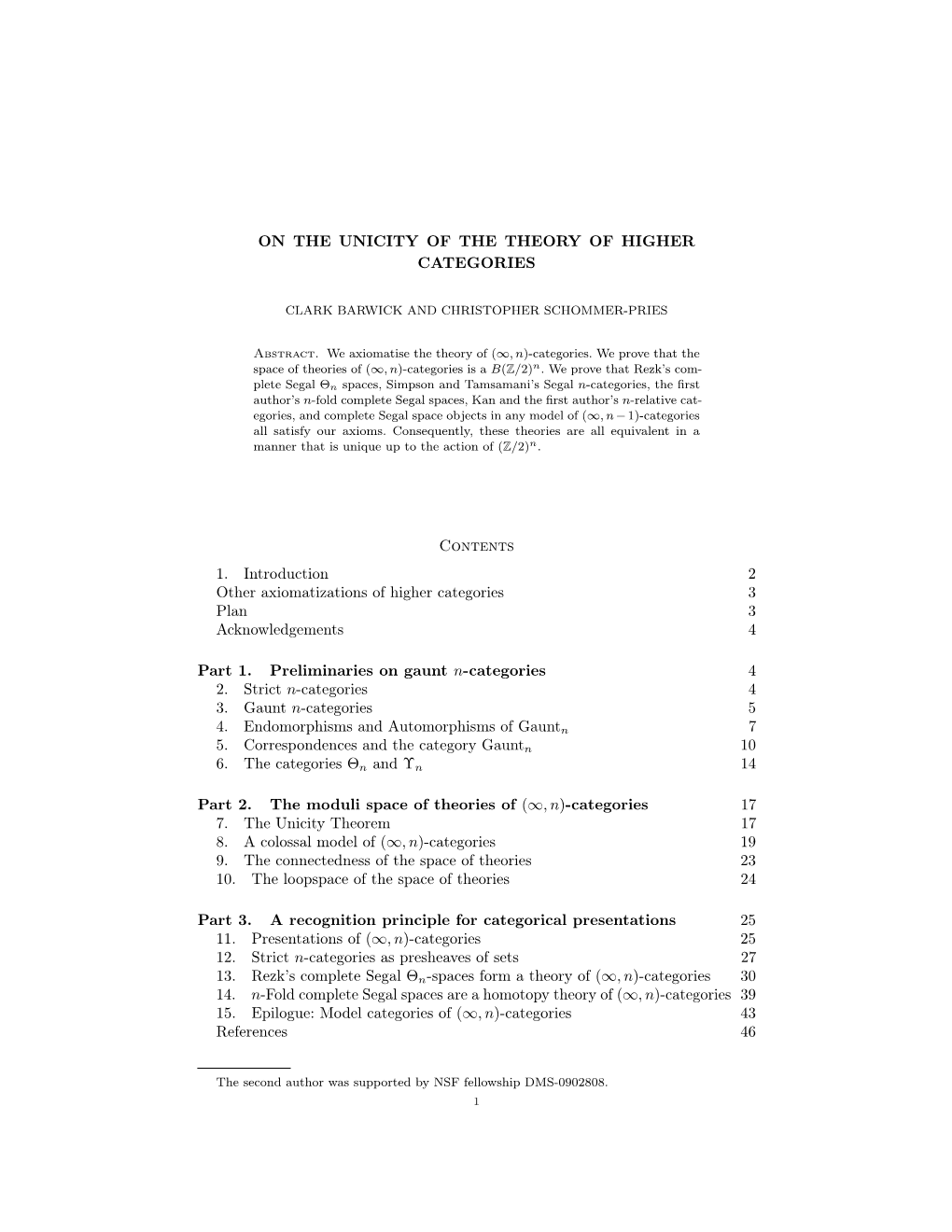 On the Unicity of the Theory of Higher Categories