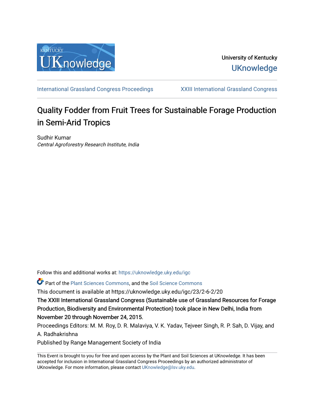 Quality Fodder from Fruit Trees for Sustainable Forage Production in Semi-Arid Tropics