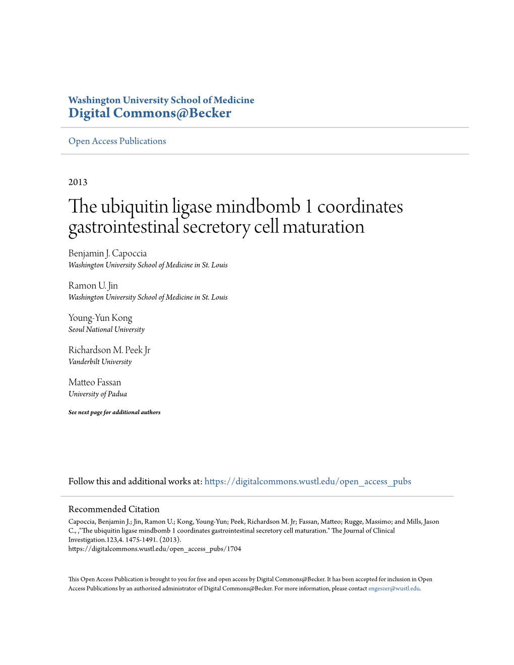 The Ubiquitin Ligase Mindbomb 1 Coordinates Gastrointestinal Secretory Cell Maturation Benjamin J