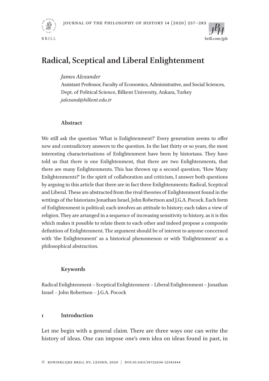 Radical, Sceptical and Liberal Enlightenment