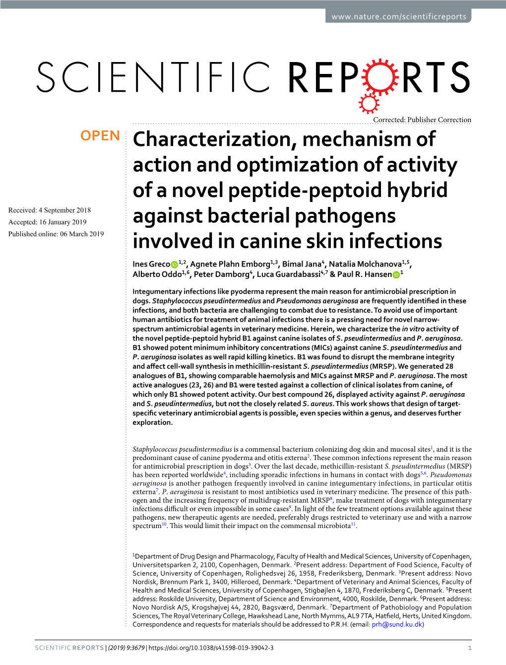 Characterization, Mechanism of Action and Optimization of Activity of a Novel Peptide-Peptoid Hybrid Against Bacterial Pathogens