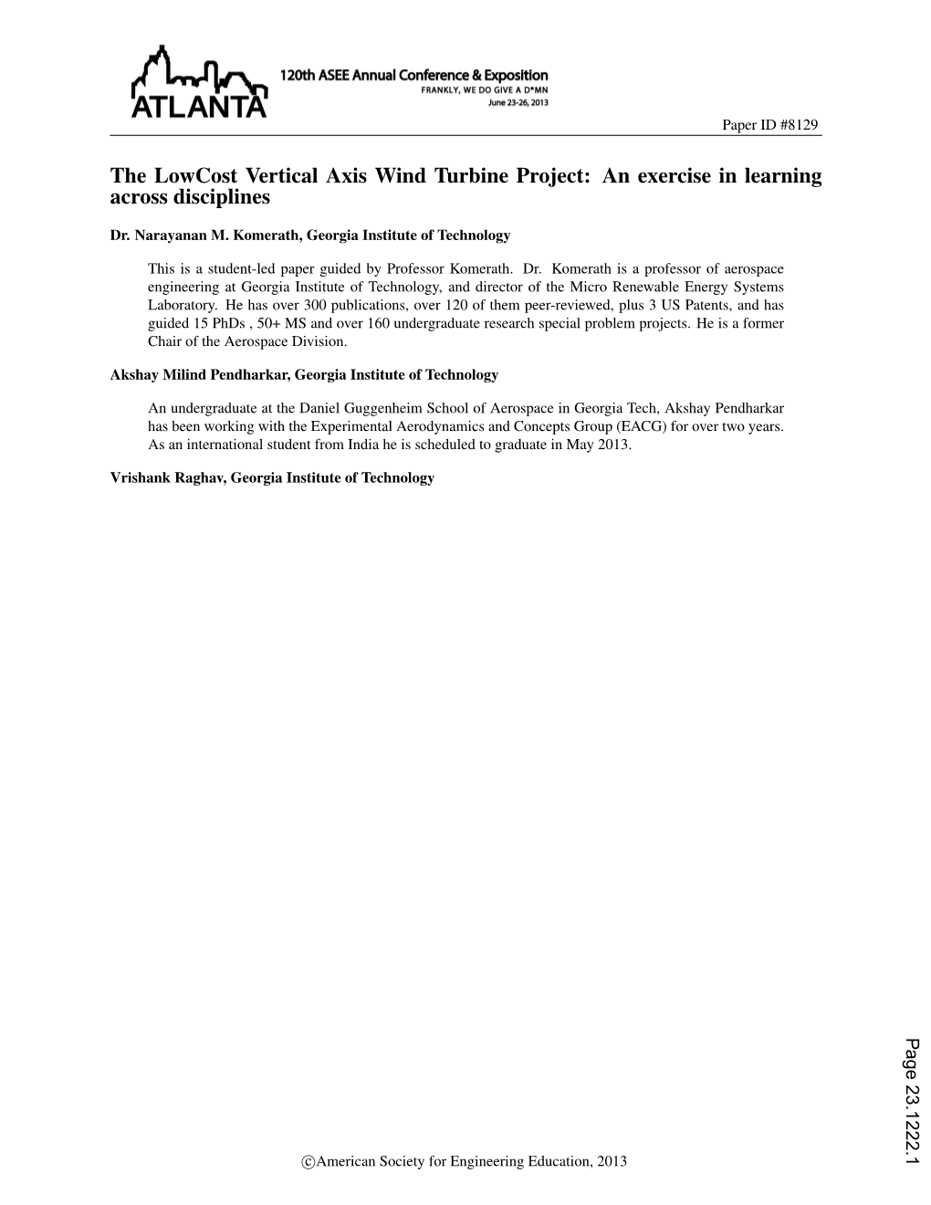 The Low‐Cost Vertical Axis Wind Turbine Project