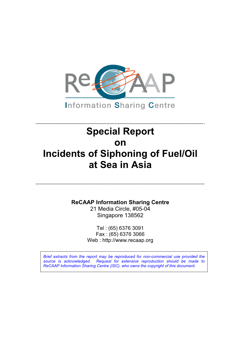 01-2014 Special Report (Incidents of Siphoning of Fuel/Oil at Sea in Asia)