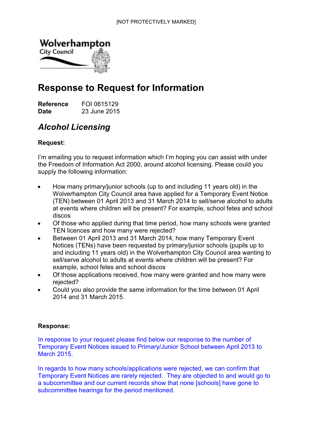 Response to Request for Information