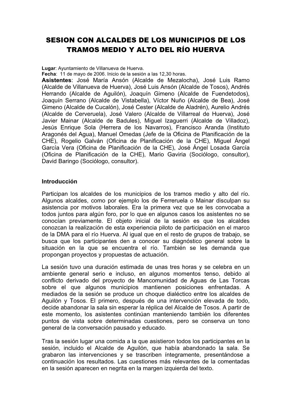 Sesion Con Alcaldes De Los Municipios De Los Tramos Medio Y Alto Del Río Huerva