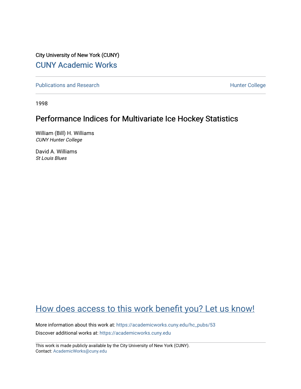 Performance Indices for Multivariate Ice Hockey Statistics