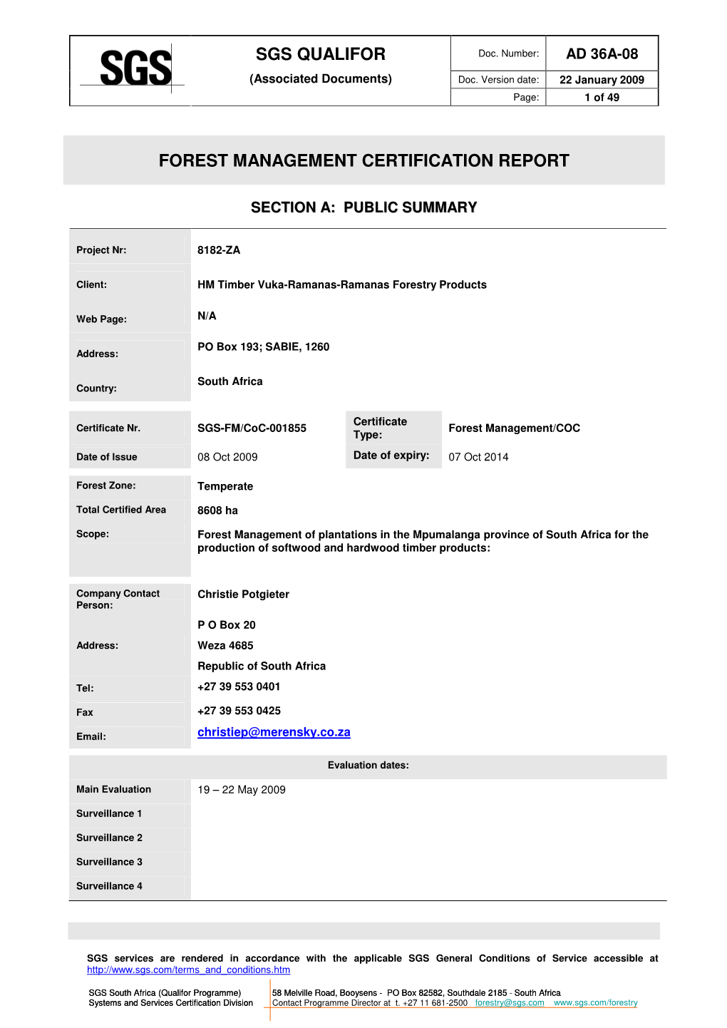 Sgs Qualifor Forest Management Certification Report