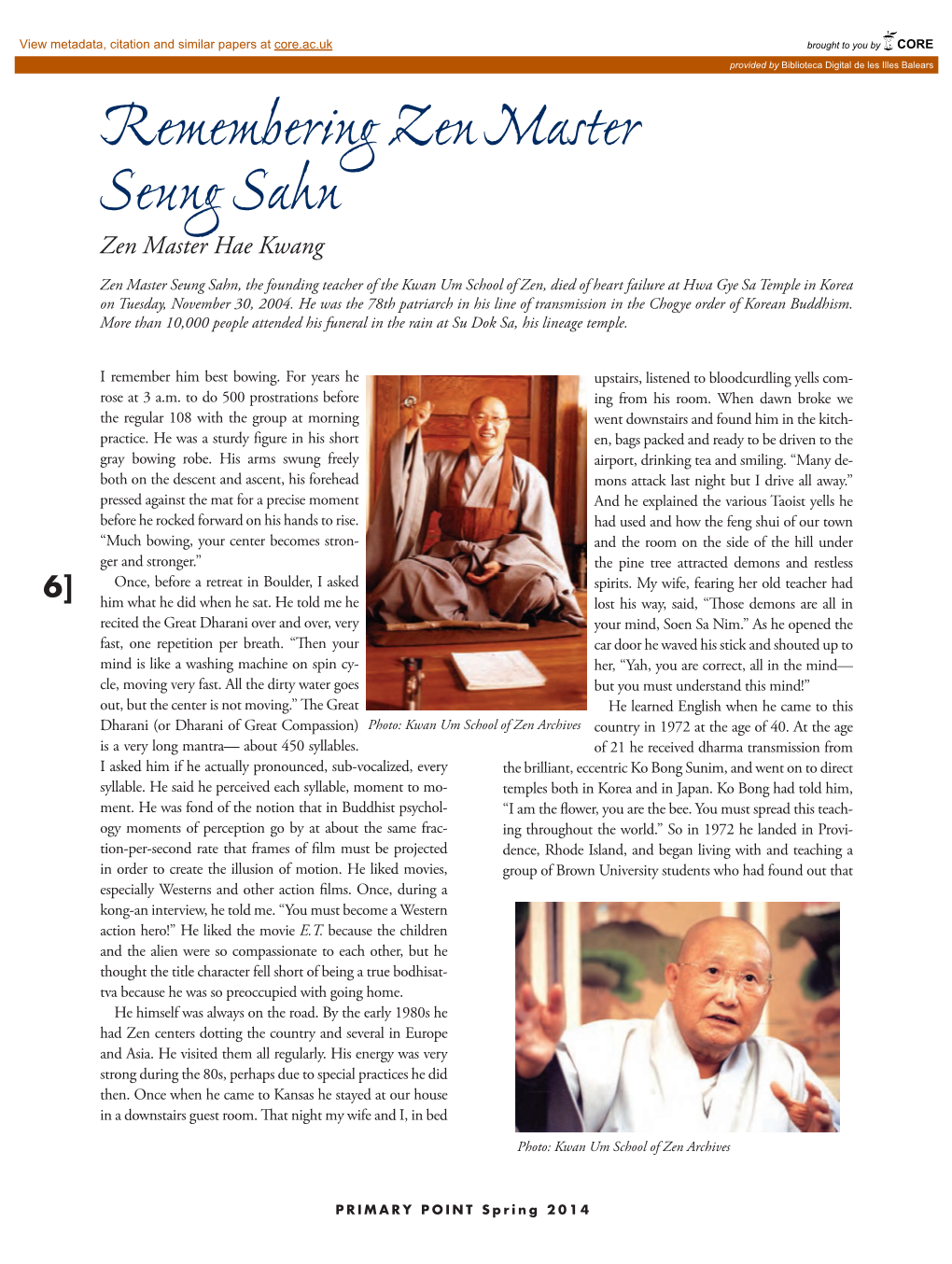 Remembering Zen Master Seung Sahn Zen Master Hae Kwang