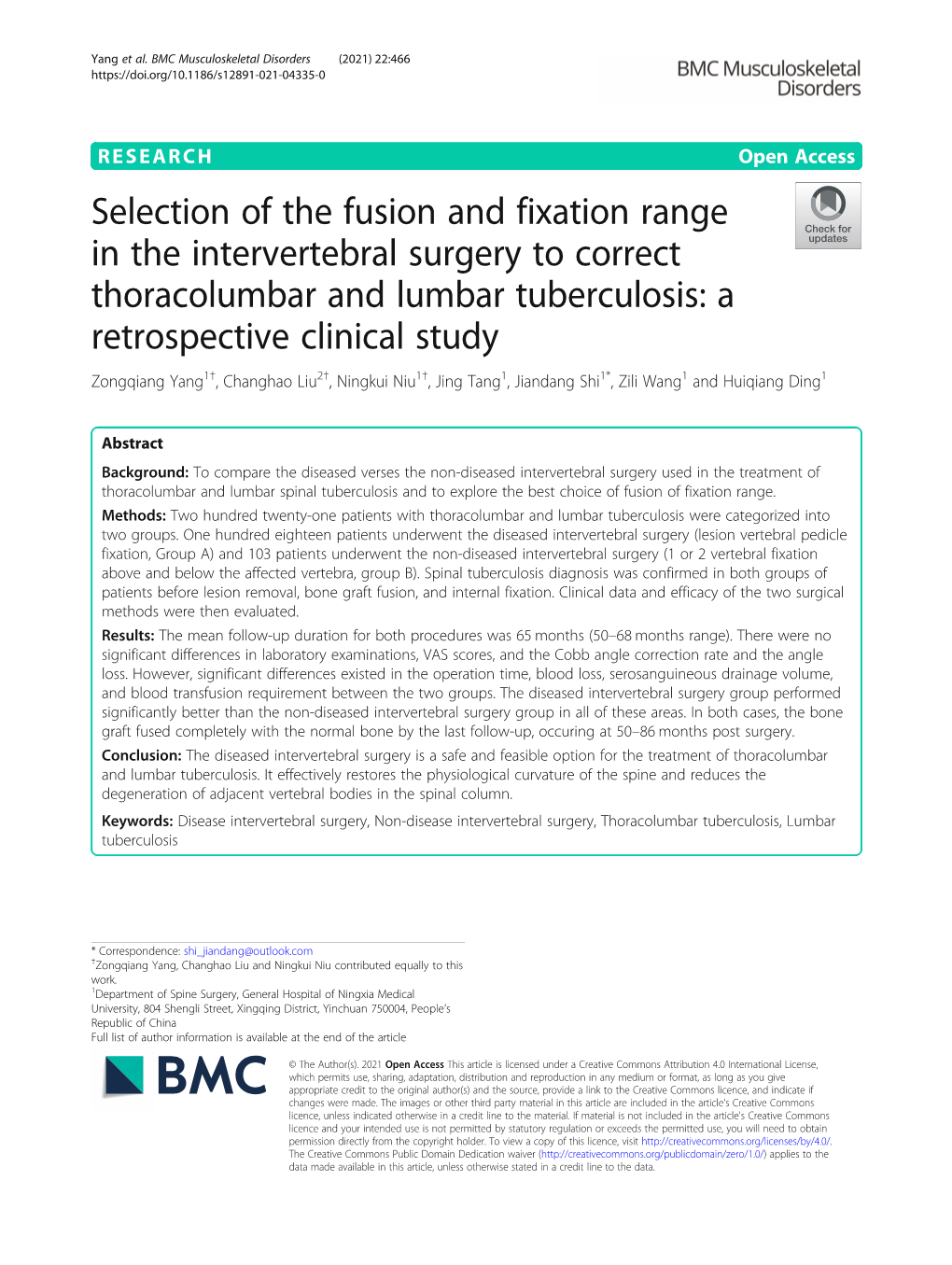 Selection of the Fusion and Fixation Range in the Intervertebral Surgery