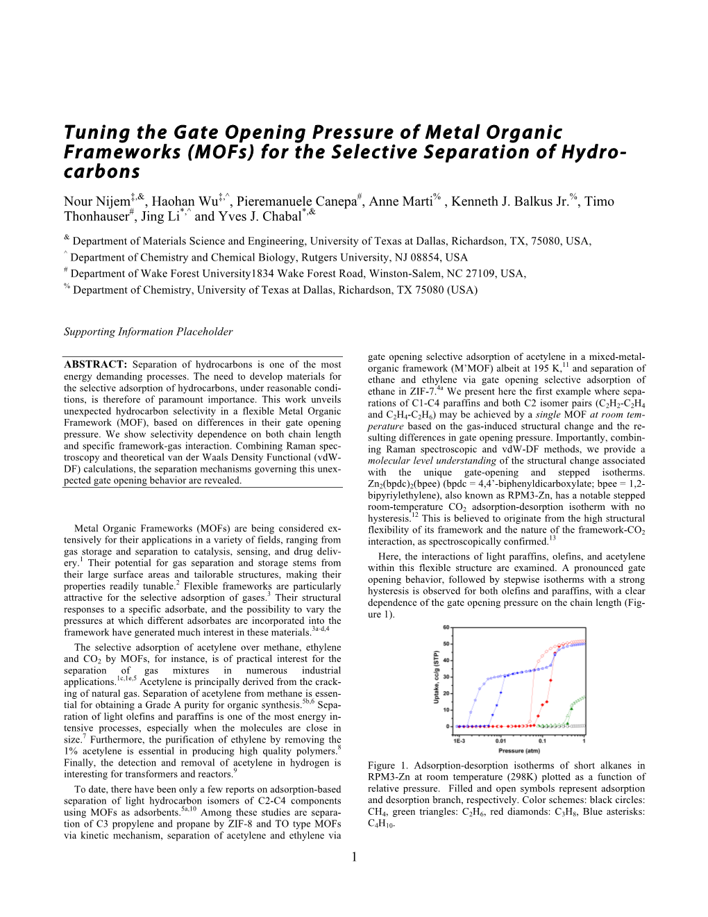 Tuning the Gate Opening Pressure of Metal Organic Frameworks